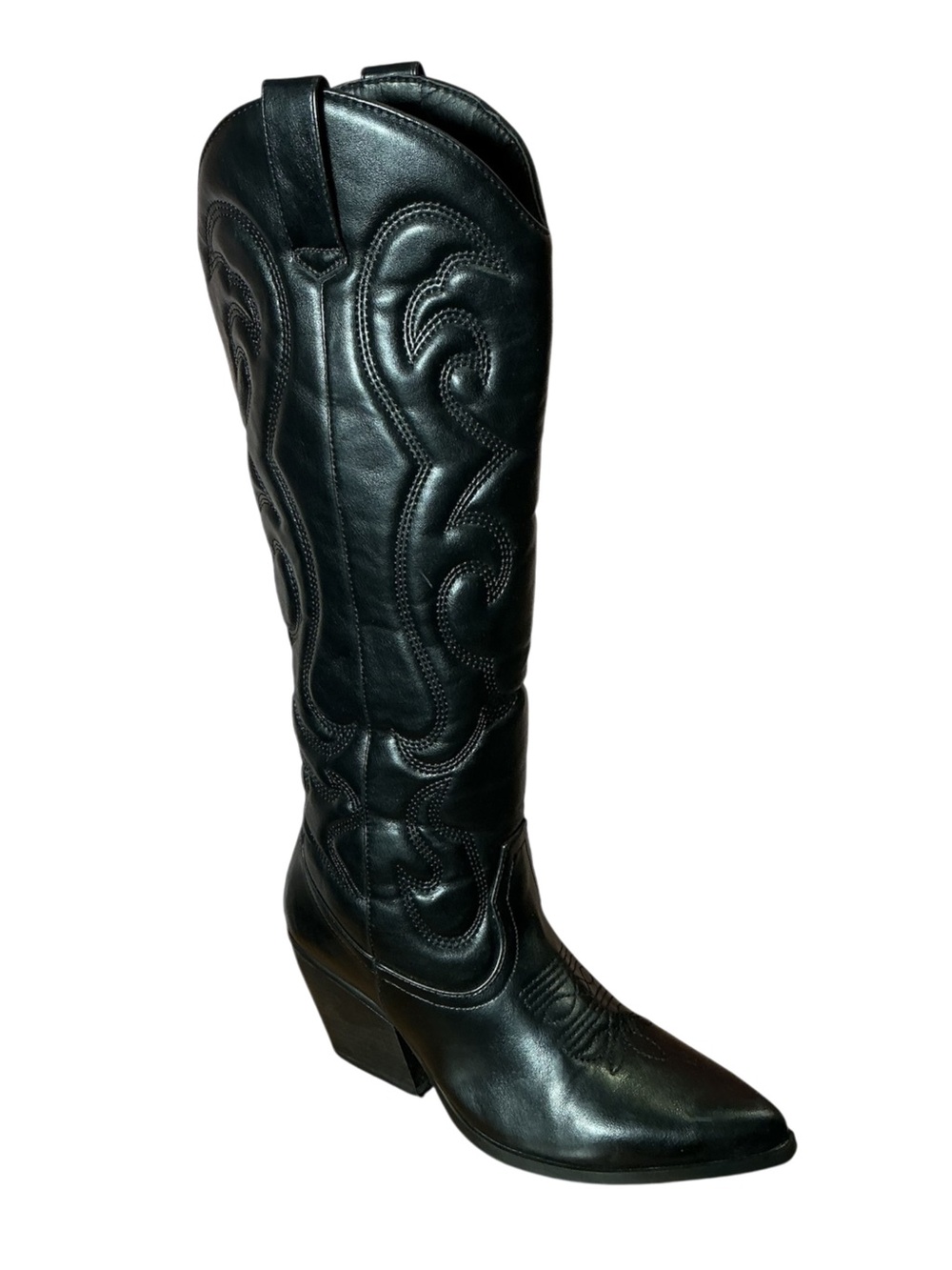 Vintage Tulipano Black Leather Point Toe Long Cowboy Boot